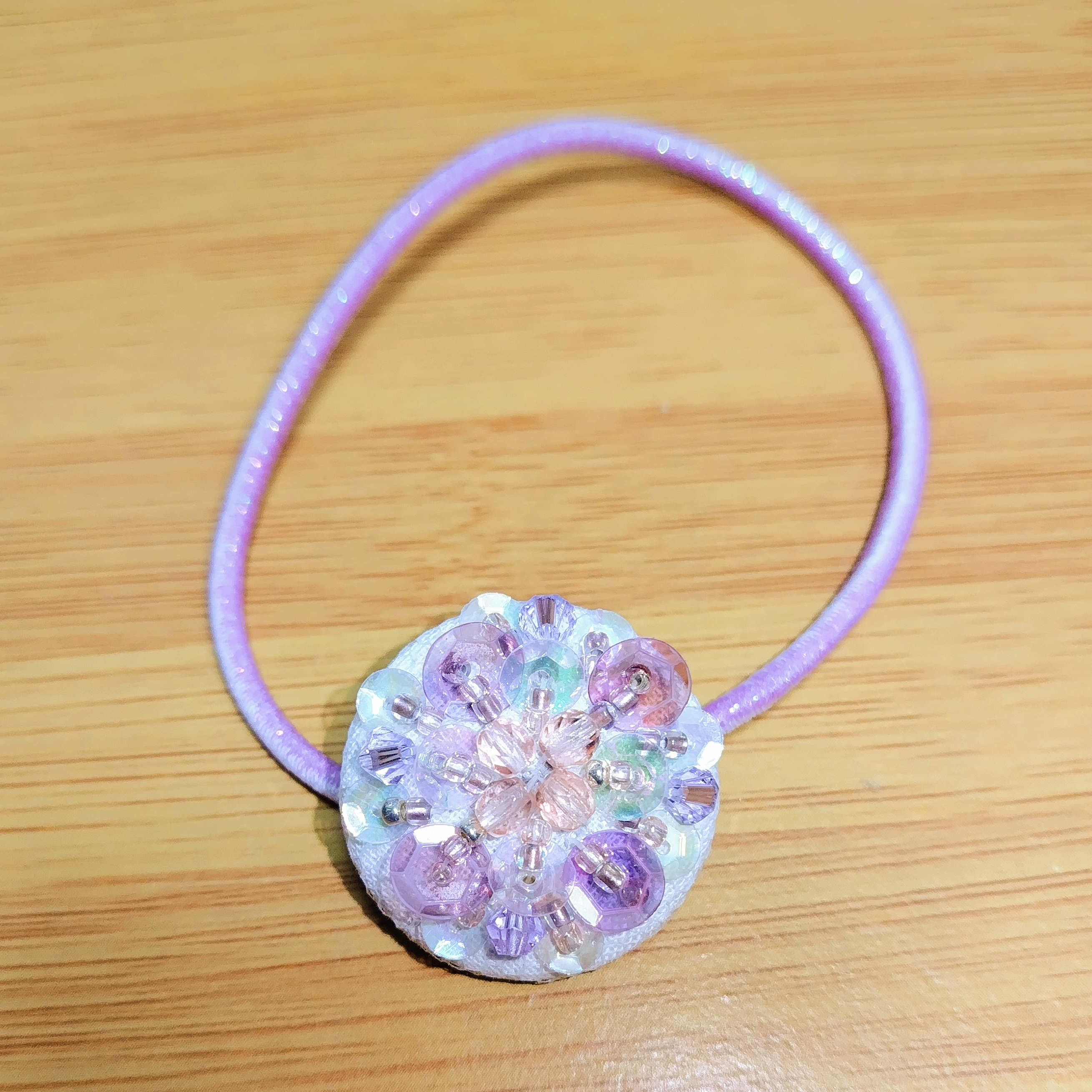 オートクチュール刺繍ヘアゴム ヴィンテージスパンコール パープル
